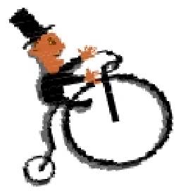 Doc rides a penny farthing cycle